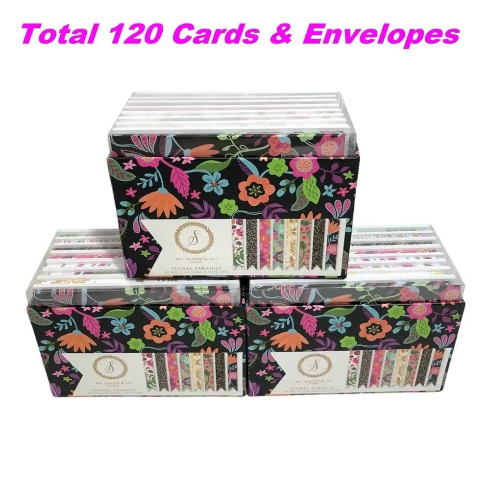 (3) Boxed Blank Cards & Envelopes Floral Paradise Total 120 Cards